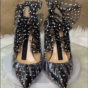 MIDNIGHT Black Tulle Wrapped Leather Heels